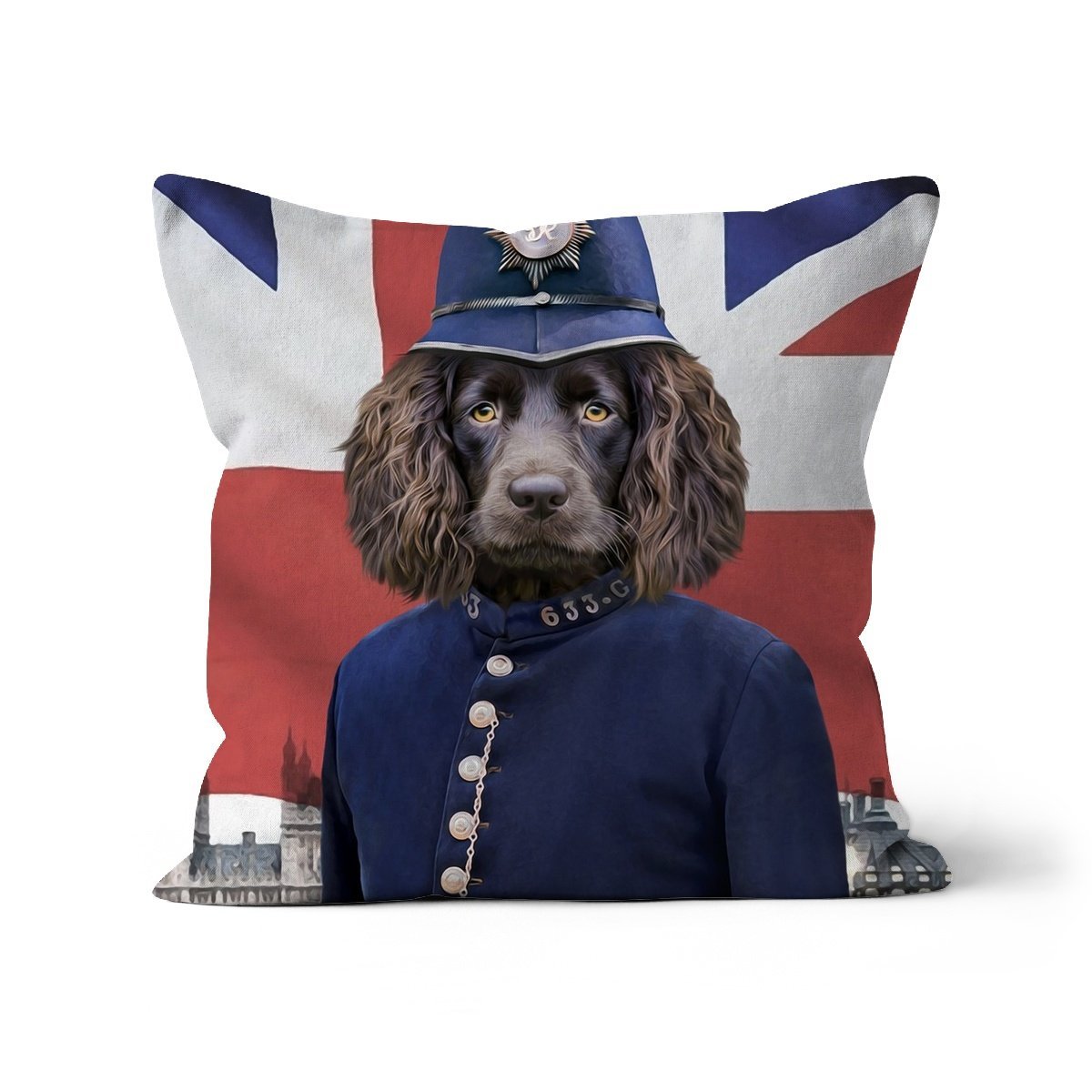 The British Police Officer: Custom Pet Pillow - Paw & Glory - Dog Portraits - Pet Portraits