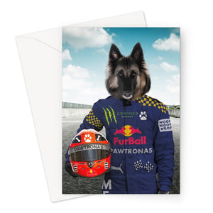 The Champion Driver: Custom Pet Greeting Card - Paw & Glory - Dog Portraits - Pet Portraits