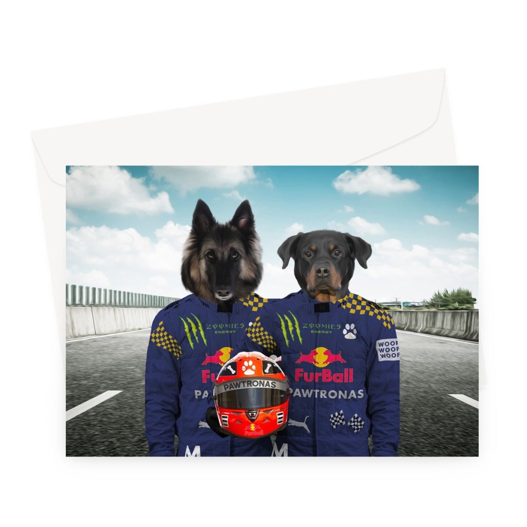 The Champion Drivers: Custom Pet Greeting Card - Paw & Glory - Dog Portraits - Pet Portraits