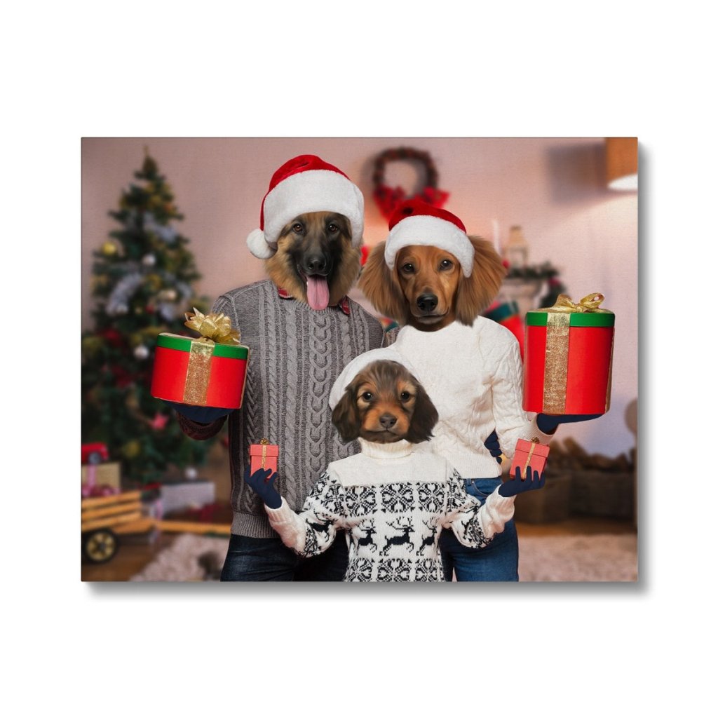 The Christmas Family: Custom 3 Pet Canvas - Paw & Glory - Dog Portraits - Pet Portraits