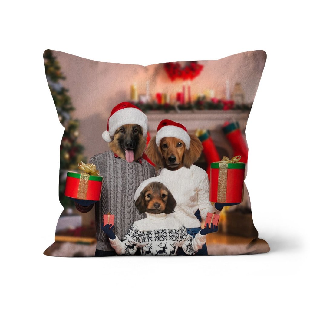 The Christmas Family: Custom 3 Pet Pillow - Paw & Glory - Dog Portraits - Pet Portraits