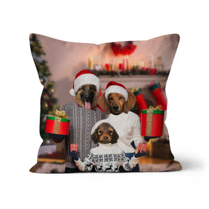 The Christmas Family: Custom 3 Pet Pillow - Paw & Glory - Dog Portraits - Pet Portraits