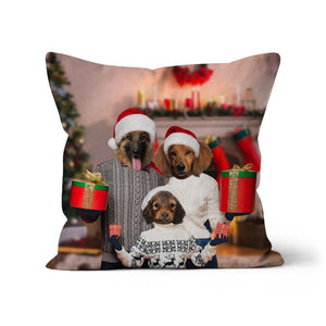 The Christmas Family: Custom 3 Pet Pillow - Paw & Glory - Dog Portraits - Pet Portraits