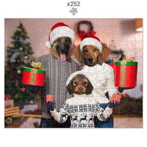 The Christmas Family: Custom 3 Pet Puzzle - Paw & Glory - Dog Portraits - Pet Portraits