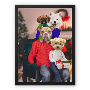 The Christmas Family: Custom 4 Pet Canvas - Paw & Glory - Dog Portraits - Pet Portraits