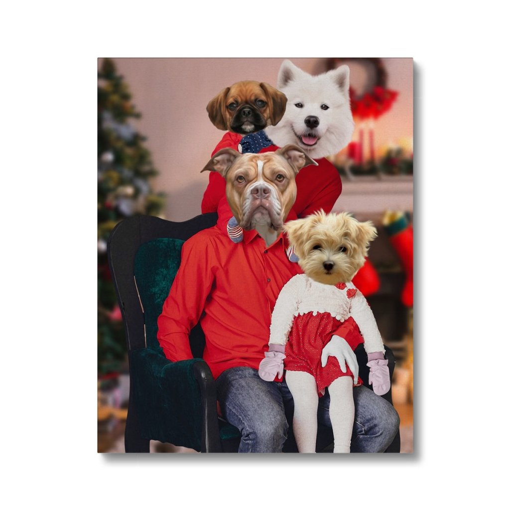 The Christmas Family: Custom 4 Pet Canvas - Paw & Glory - Dog Portraits - Pet Portraits