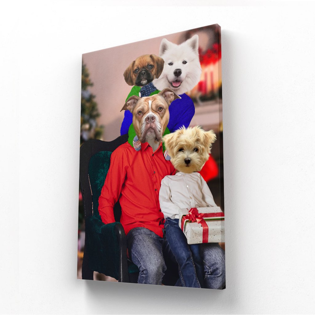 The Christmas Family: Custom 4 Pet Canvas - Paw & Glory - Dog Portraits - Pet Portraits