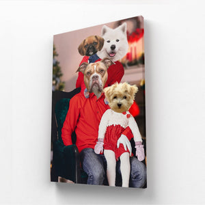 The Christmas Family: Custom 4 Pet Canvas - Paw & Glory - Dog Portraits - Pet Portraits