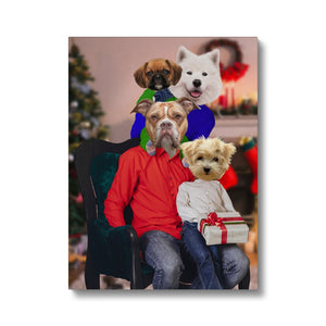 The Christmas Family: Custom 4 Pet Canvas - Paw & Glory - Dog Portraits - Pet Portraits