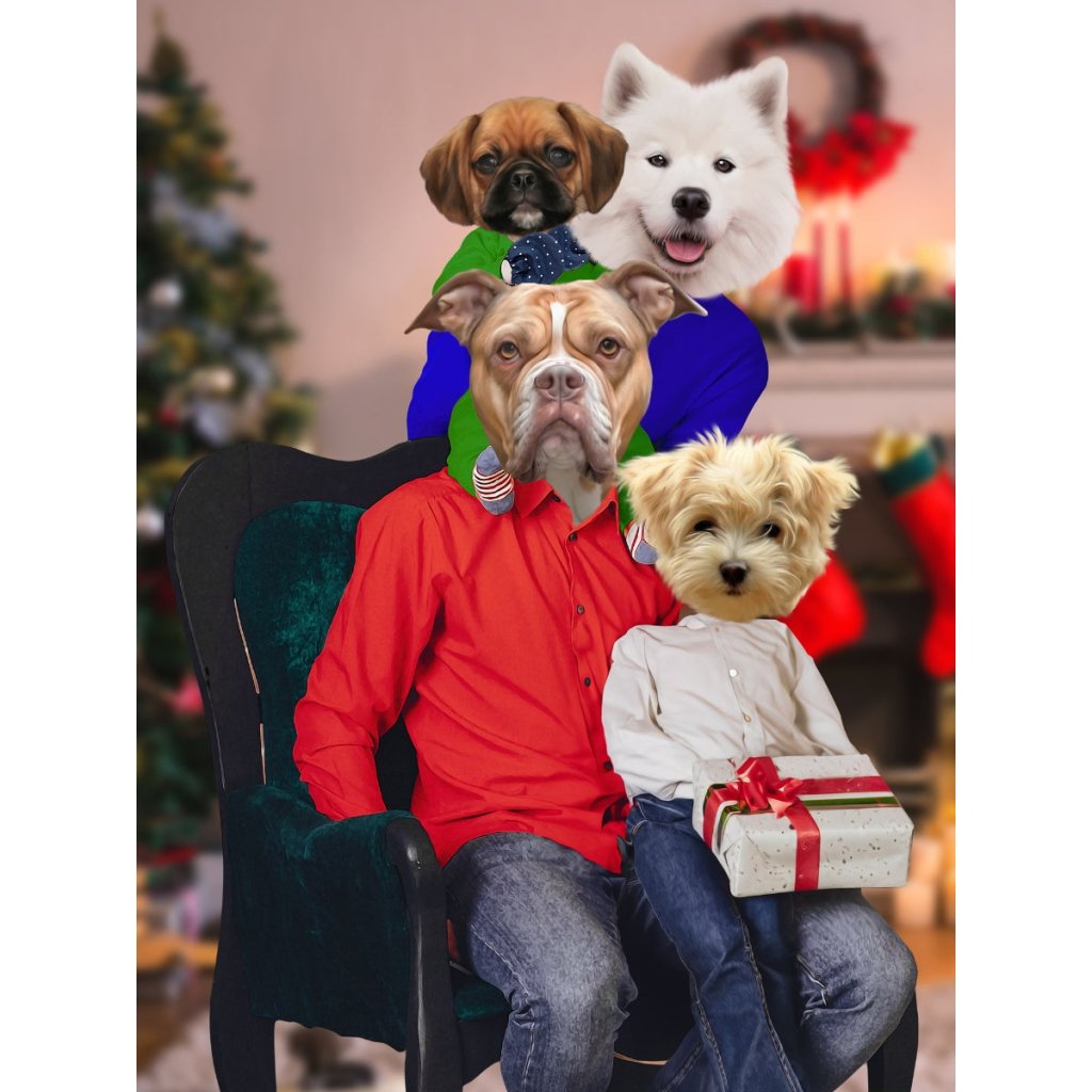 The Christmas Family: Custom 4 Pet Digital Download Pet Portrait (Copy) - Paw & Glory - Dog Portraits - Pet Portraits