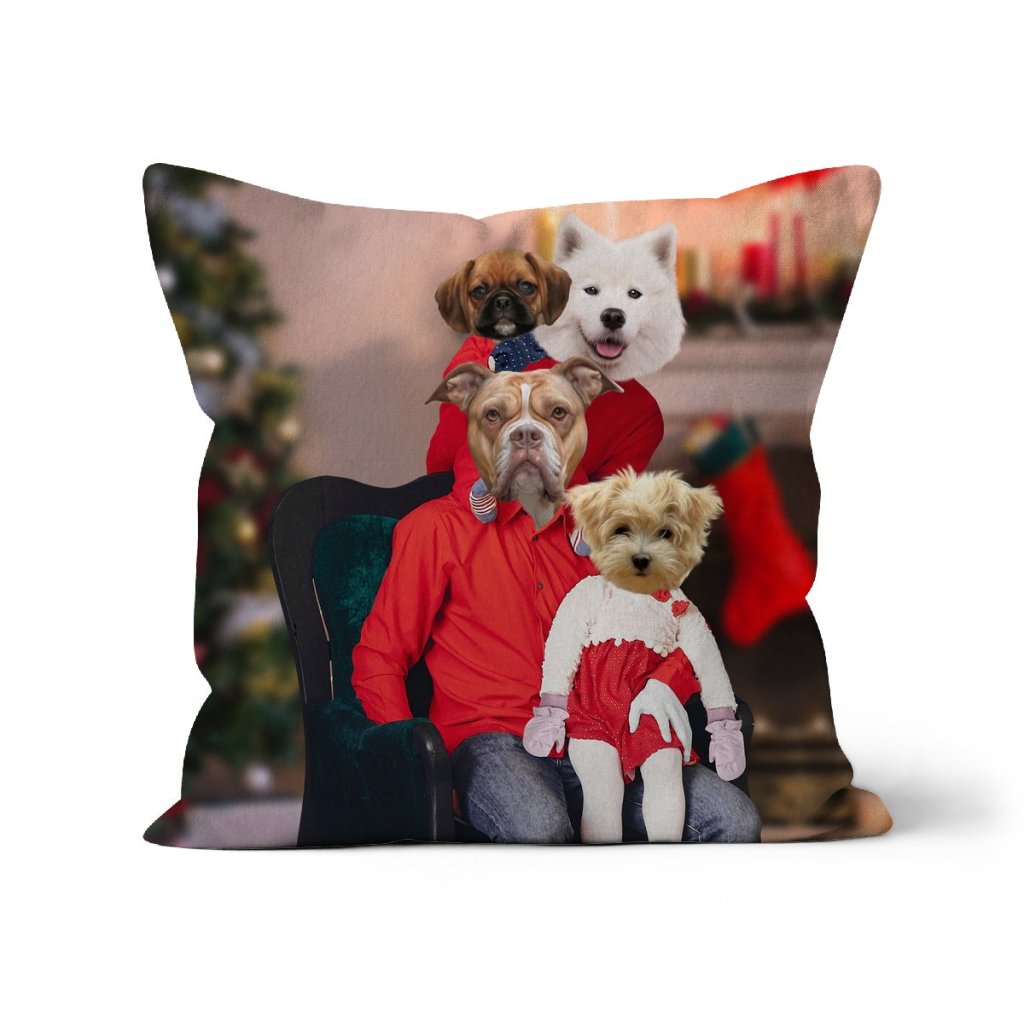 The Christmas Family: Custom 4 Pet Pillow - Paw & Glory - Dog Portraits - Pet Portraits