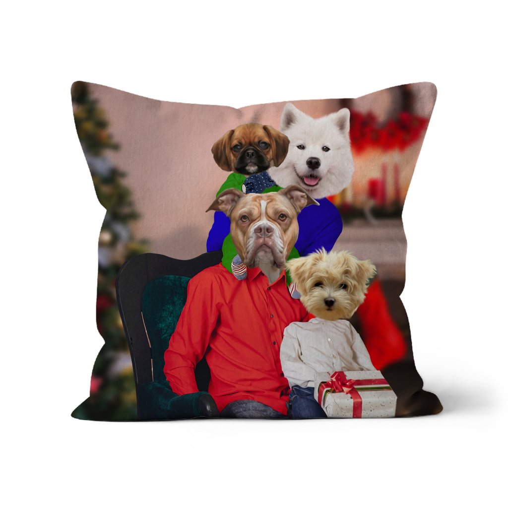 The Christmas Family: Custom 4 Pet Pillow - Paw & Glory - Dog Portraits - Pet Portraits