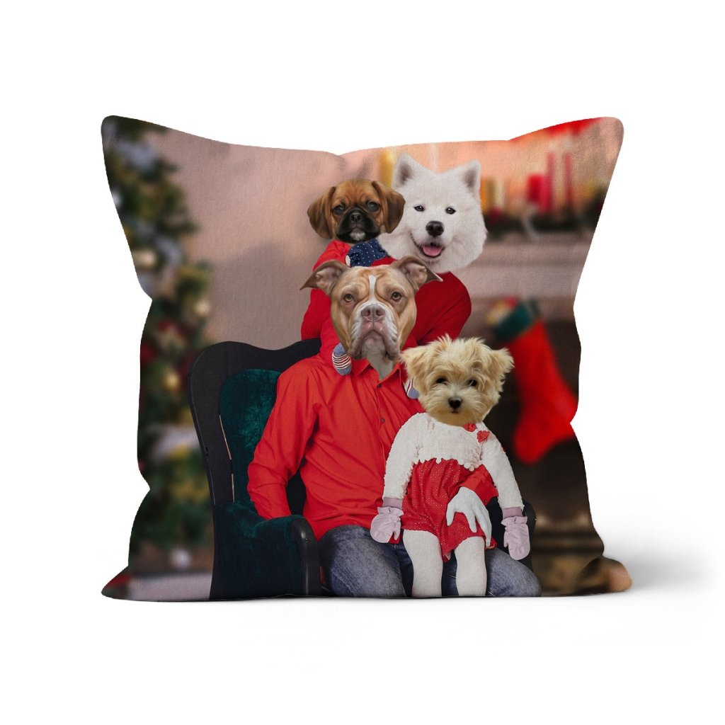 The Christmas Family: Custom 4 Pet Pillow - Paw & Glory - Dog Portraits - Pet Portraits