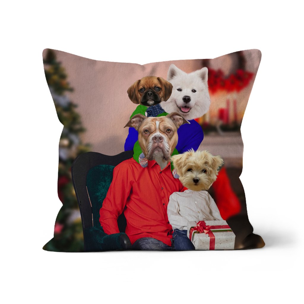 The Christmas Family: Custom 4 Pet Pillow - Paw & Glory - Dog Portraits - Pet Portraits