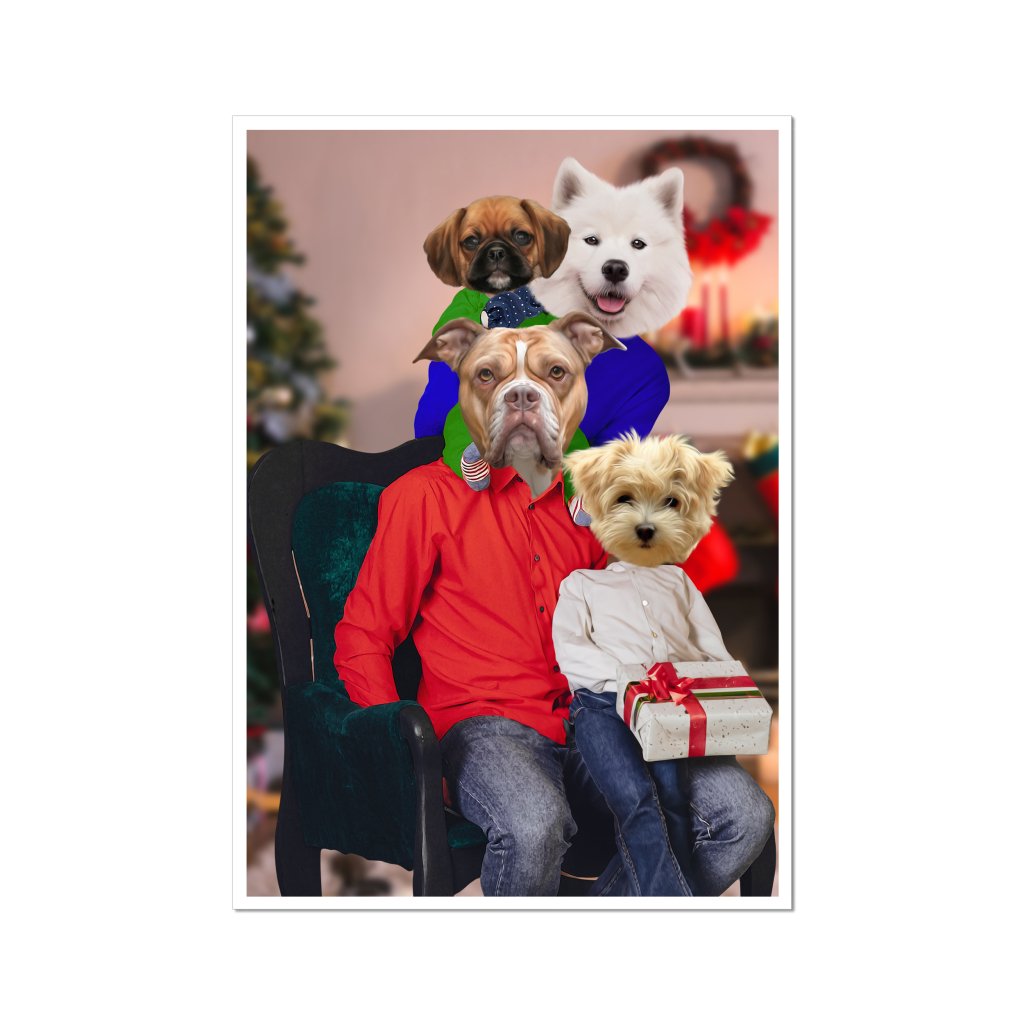 The Christmas Family: Custom 4 Pet Poster - Paw & Glory - Dog Portraits - Pet Portraits