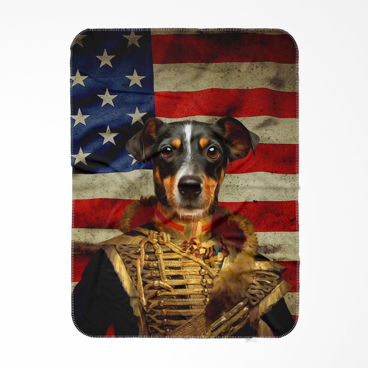 The Colonel USA Flag Edition: Custom Pet Blanket - Paw & Glory - Dog Portraits - Pet Portraits