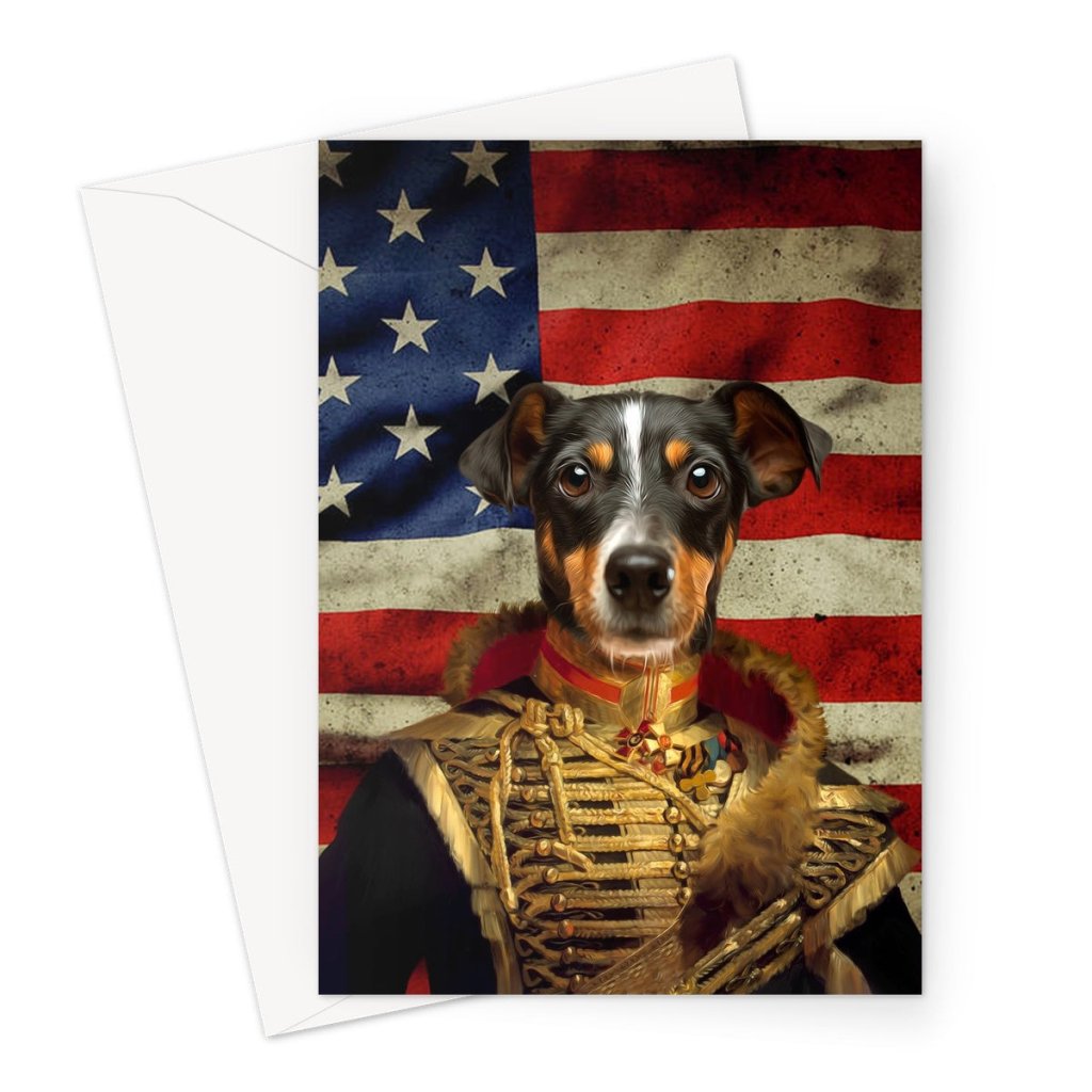 The Colonel USA Flag Edition: Custom Pet Greeting Card - Paw & Glory - Dog Portraits - Pet Portraits