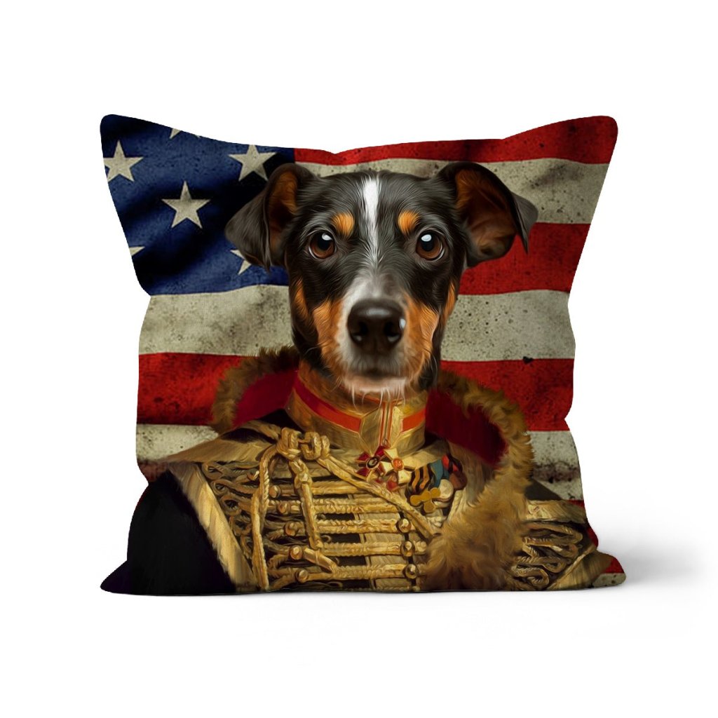 The Colonel USA Flag Edition: Custom Pet Pillow - Paw & Glory - Dog Portraits - Pet Portraits