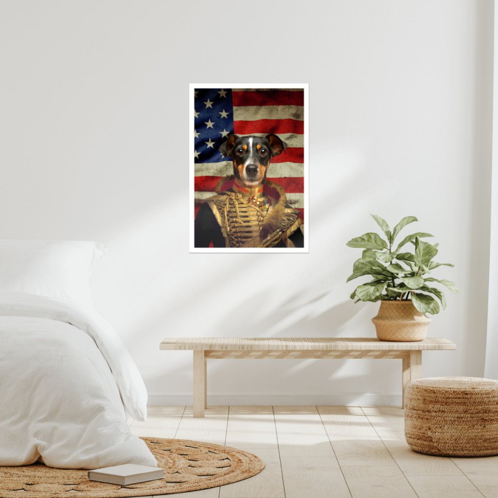 The Colonel USA Flag Edition: Custom Pet Poster - Paw & Glory - Dog Portraits - Pet Portraits