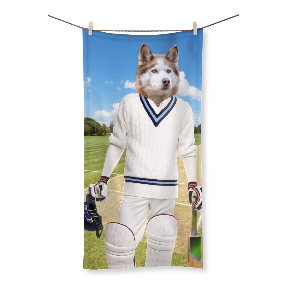 The Cricket Prodigy: Custom Pet Towel - Paw & Glory - Dog Portraits - Pet Portraits