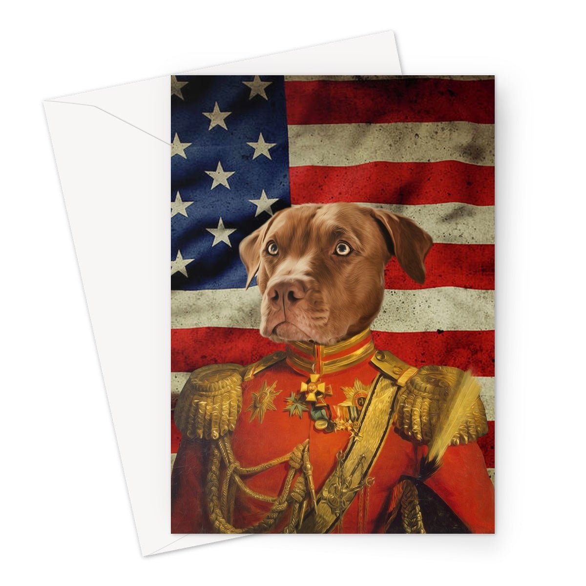 The Duke USA Flag Edition: Custom Pet Greeting Card - Paw & Glory - Dog Portraits - Pet Portraits