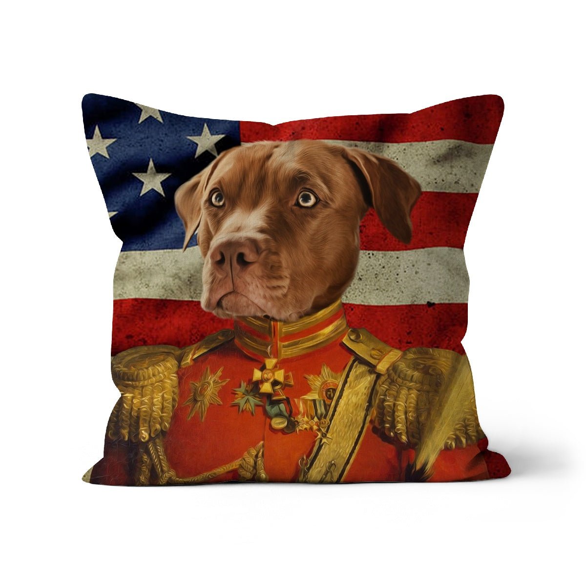 The Duke USA Flag Edition: Custom Pet Pillow - Paw & Glory - Dog Portraits - Pet Portraits