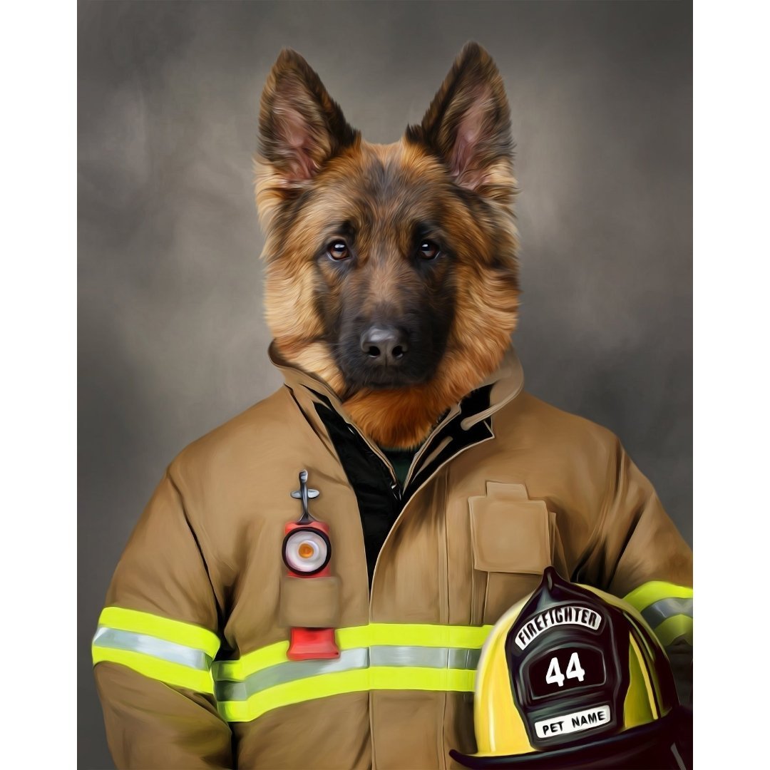 The Firefighter: Custom Digital Download Pet Portrait - Paw & Glory - Dog Portraits - Pet Portraits