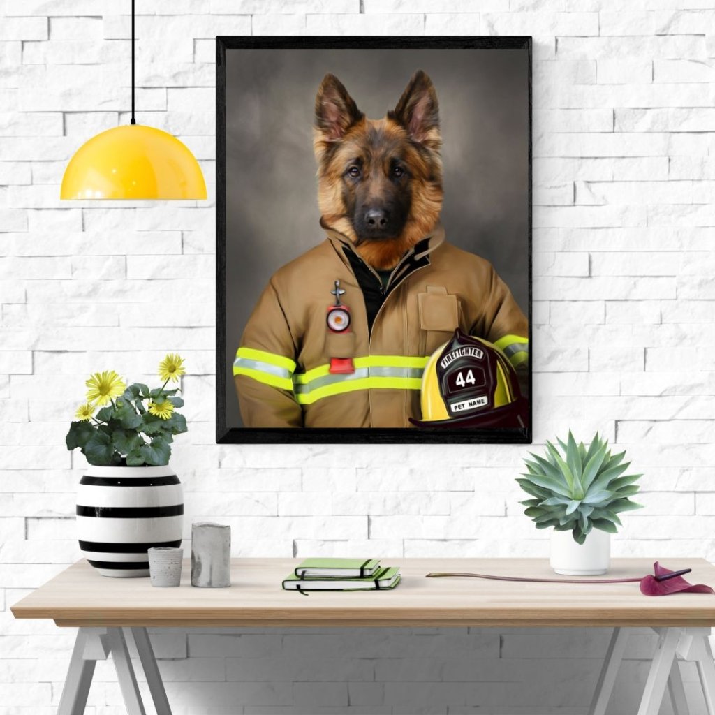 The Firefighter: Custom Pet Portrait - Paw & Glory - Dog Portraits - Pet Portraits