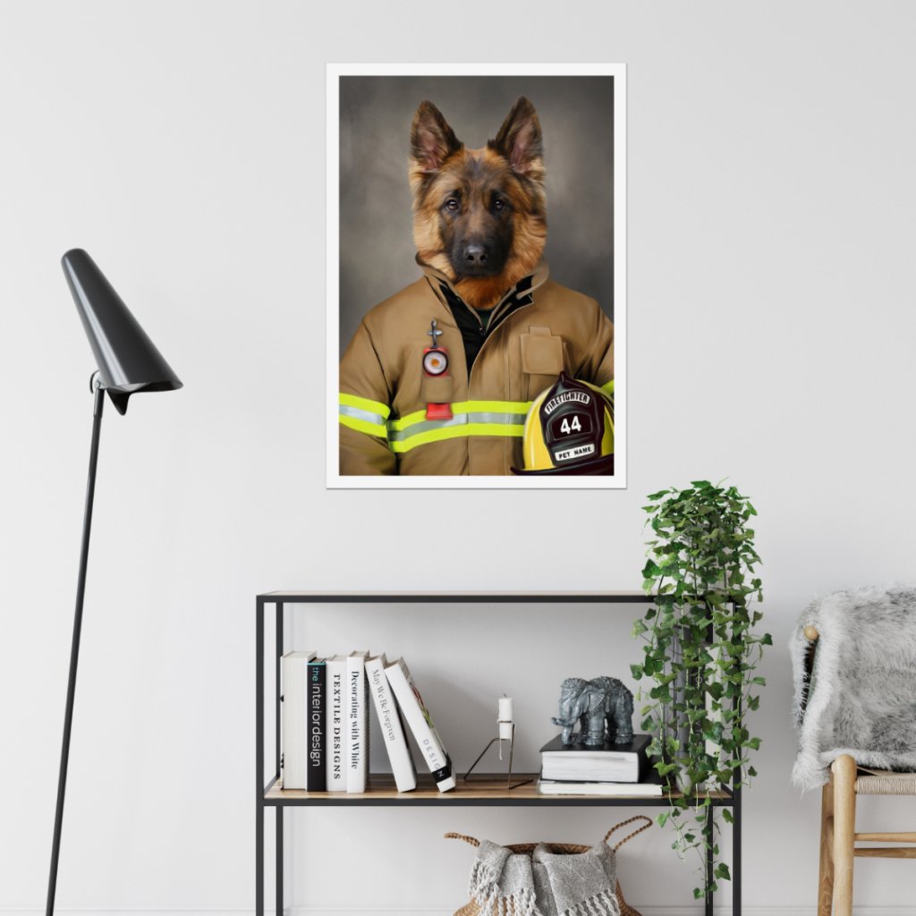 The Firefighter: Custom Pet Poster - Paw & Glory - Dog Portraits - Pet Portraits