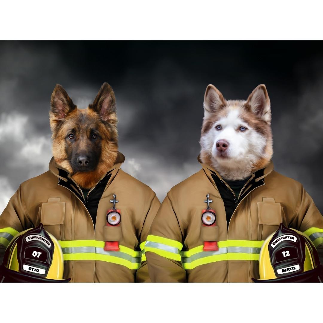 The Firemen: Custom Digital Download Pet Portrait - Paw & Glory - Dog Portraits - Pet Portraits