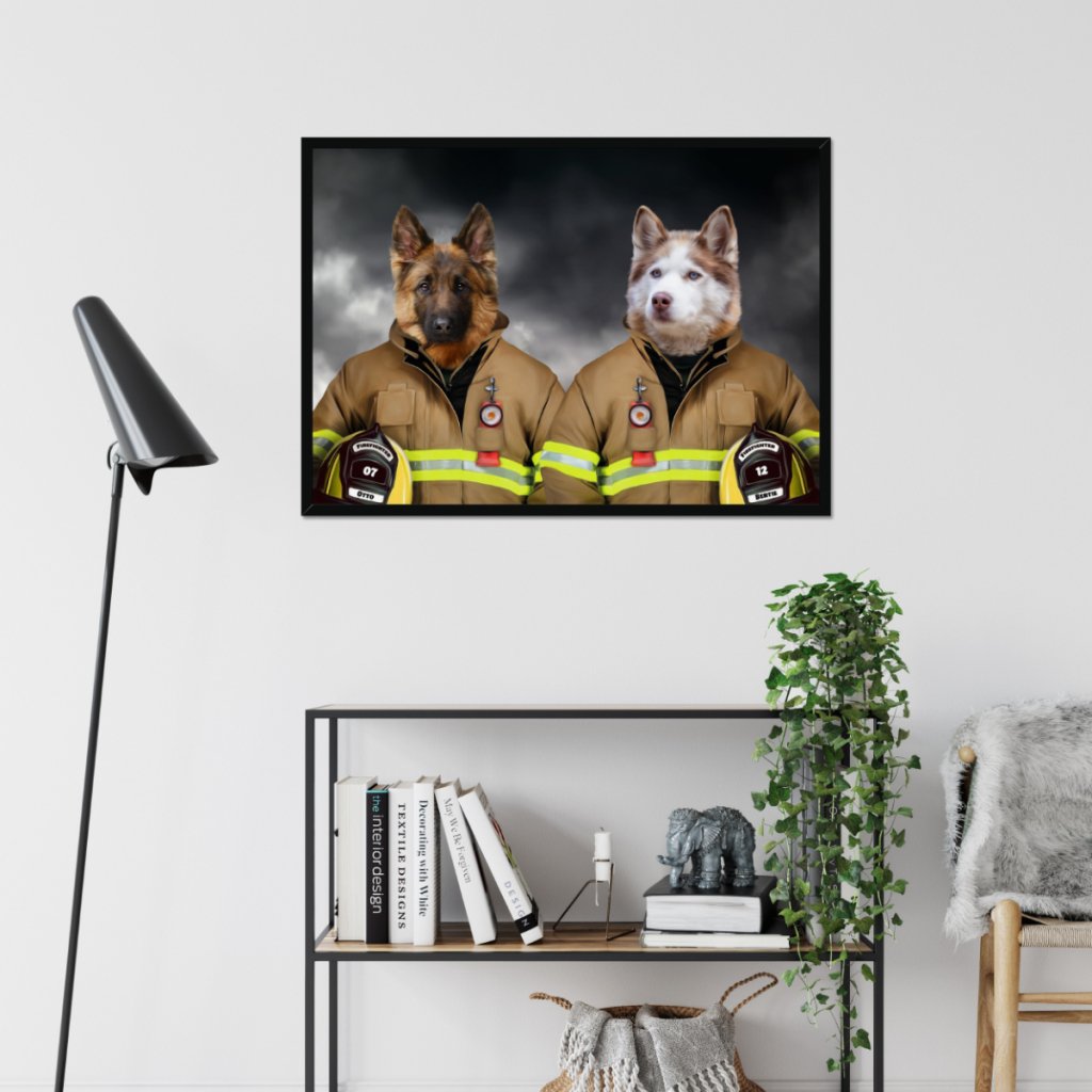 The Firemen: Custom Pet Portrait - Paw & Glory - Dog Portraits - Pet Portraits