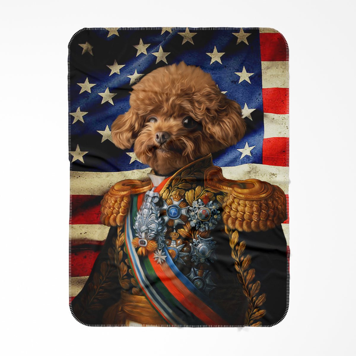 The First Lieutenant USA Flag Edition: Custom Pet Blanket - Paw & Glory - Dog Portraits - Pet Portraits