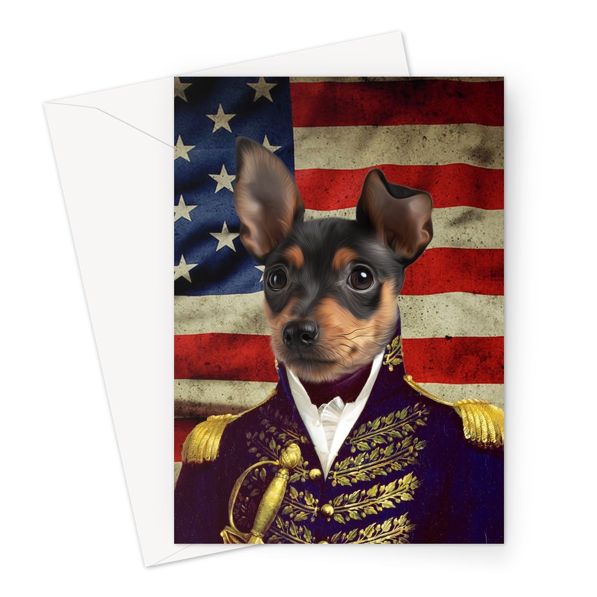 The General - USA Flag Edition: Custom Pet Greeting Card - Paw & Glory - Dog Portraits - Pet Portraits