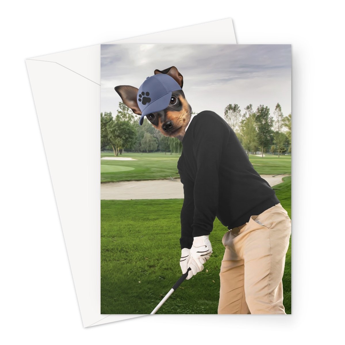 The Golfer: Custom Pet Greeting Card - Paw & Glory - Dog Portraits - Pet Portraits