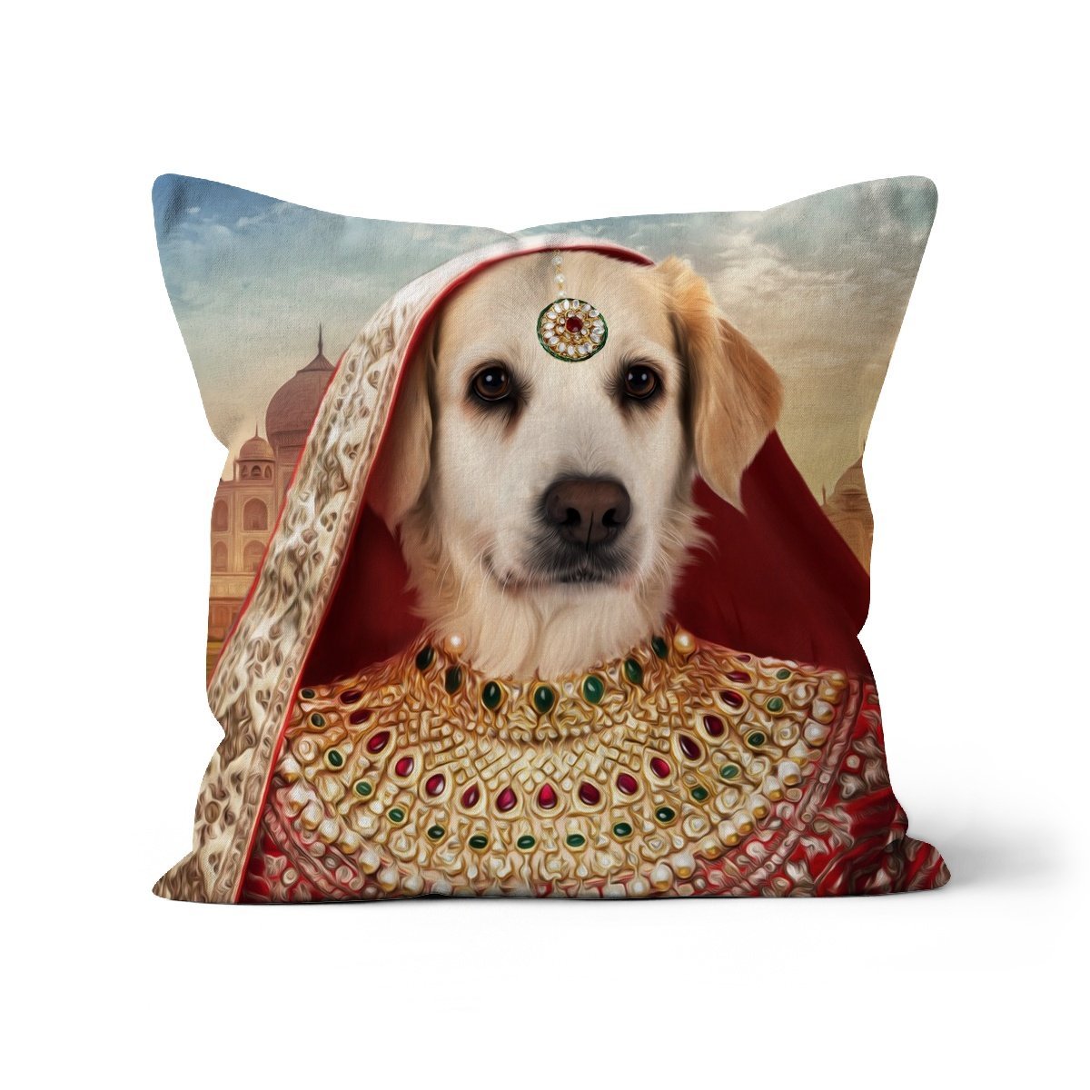 The Indian Rani: Custom Pet Pillow - Paw & Glory - Dog Portraits - Pet Portraits