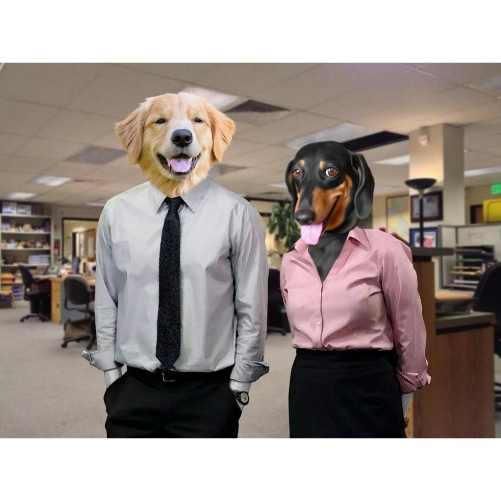 The Jim & Pam (The Office Inspired): Custom Digital Download Pet Portrait - Paw & Glory - Dog Portraits - Pet Portraits