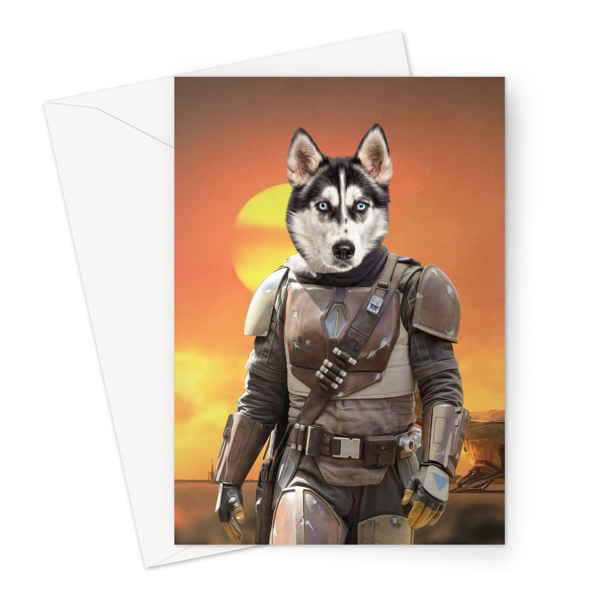 The Mando (Star Wars Inspired): Custom Pet Greeting Card - Paw & Glory - Dog Portraits - Pet Portraits