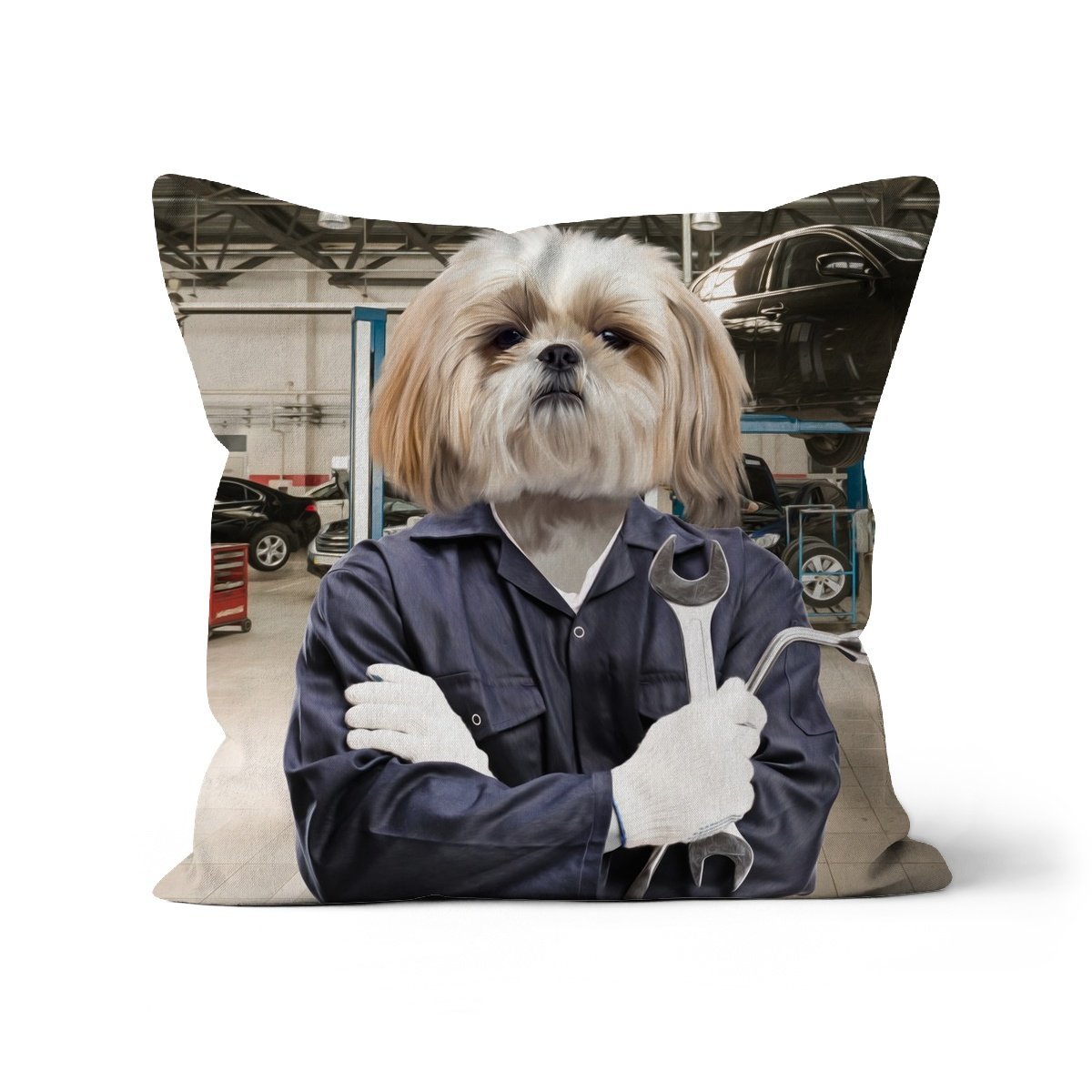 The Mechanic: Custom Pet Pillow - Paw & Glory - Dog Portraits - Pet Portraits