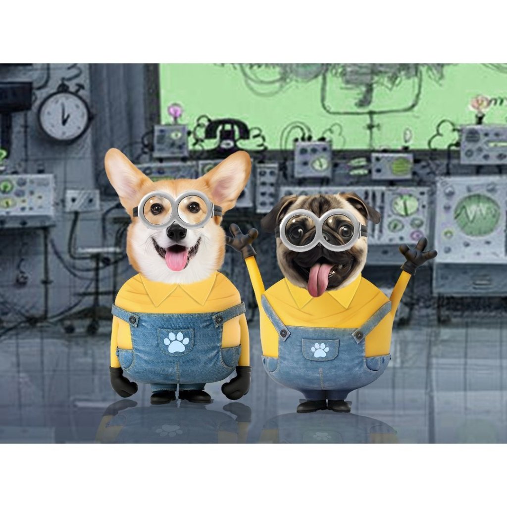 The Naughty Duo (Minions Inspired): Custom Digital Download Pet Portrait - Paw & Glory - Dog Portraits - Pet Portraits