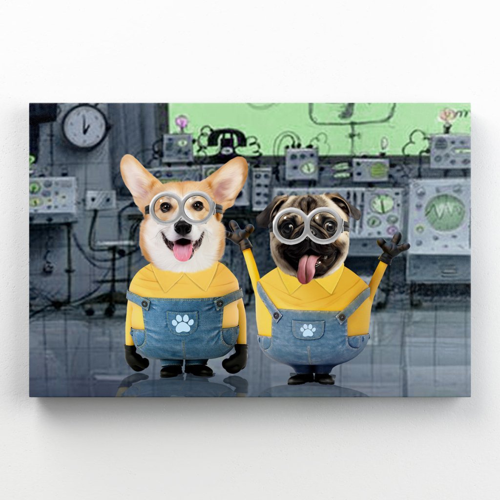 The Naughty Duo (Minions Inspired): Custom Pet Canvas - Paw & Glory - Dog Portraits - Pet Portraits