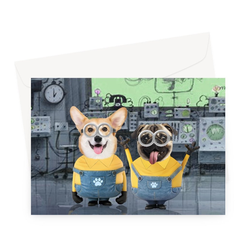 The Naughty Duo (Minions Inspired): Custom Pet Greeting Card - Paw & Glory - Dog Portraits - Pet Portraits