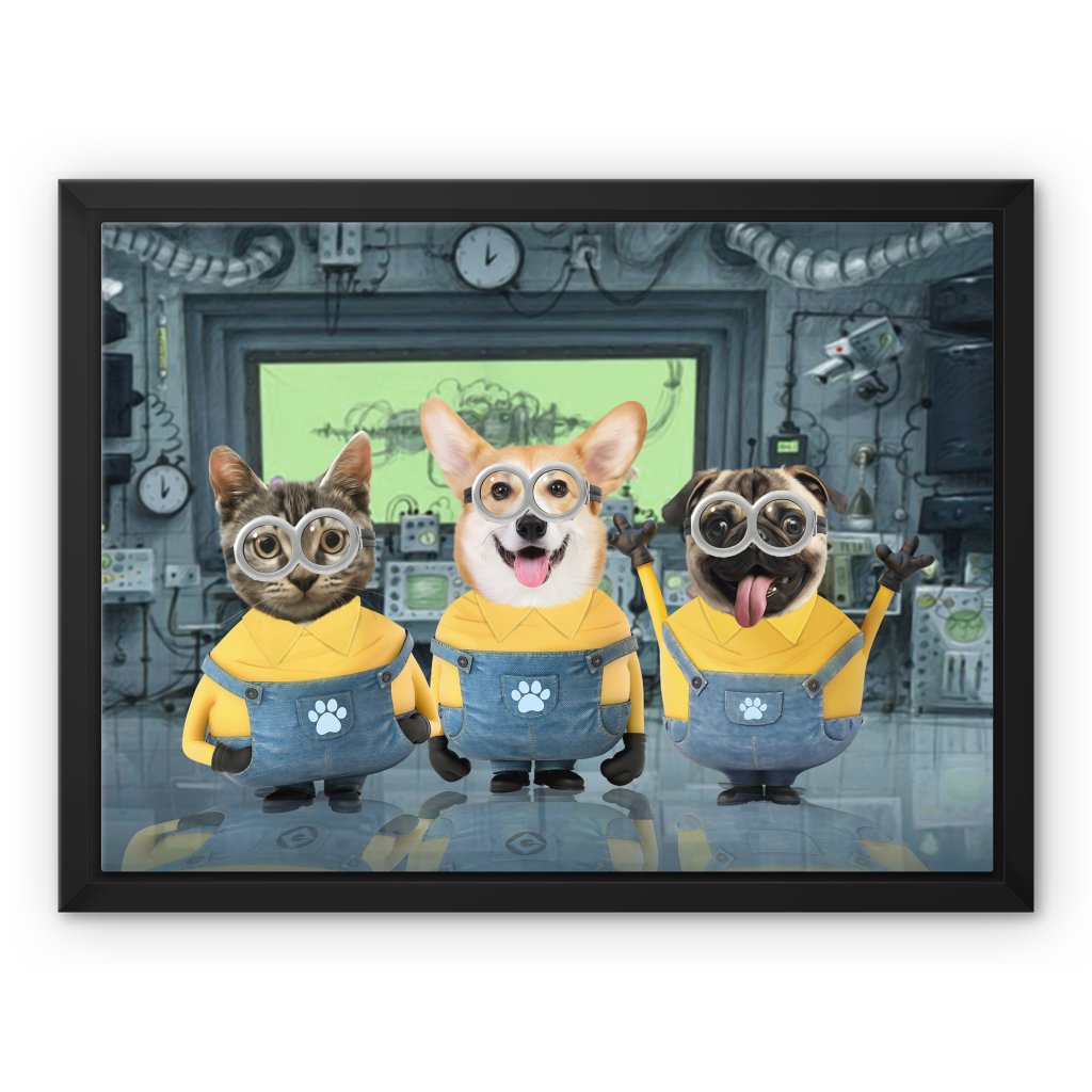 The Naughty Trio (Minions Inspired): Custom Pet Canvas - Paw & Glory - Dog Portraits - Pet Portraits