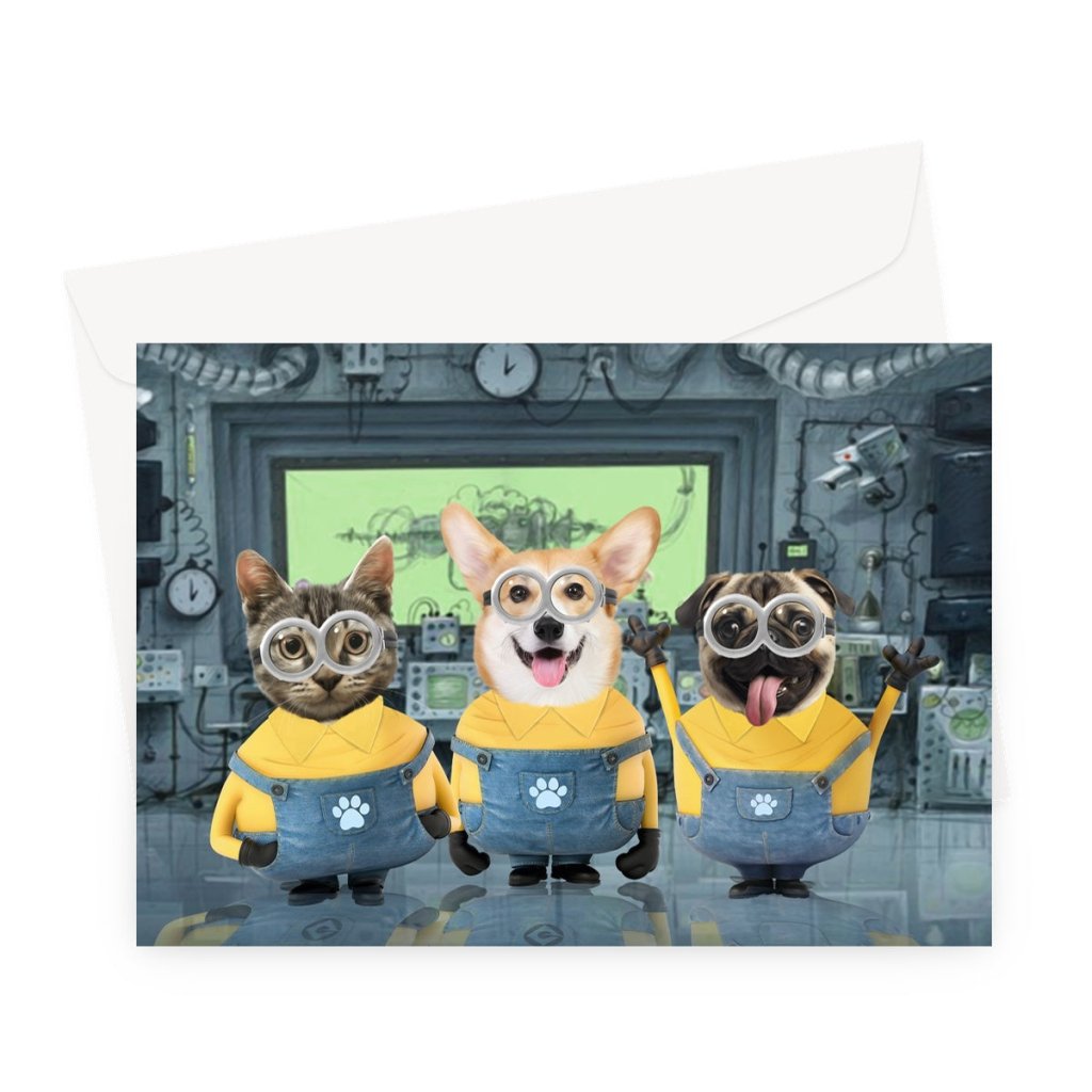 The Naughty Trio (Minions Inspired): Custom Pet Greeting Card - Paw & Glory - Dog Portraits - Pet Portraits