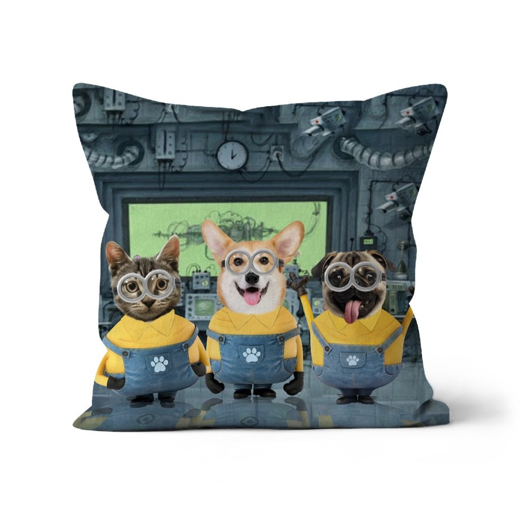 The Naughty Trio (Minions Inspired): Custom Pet Pillow - Paw & Glory - Dog Portraits - Pet Portraits