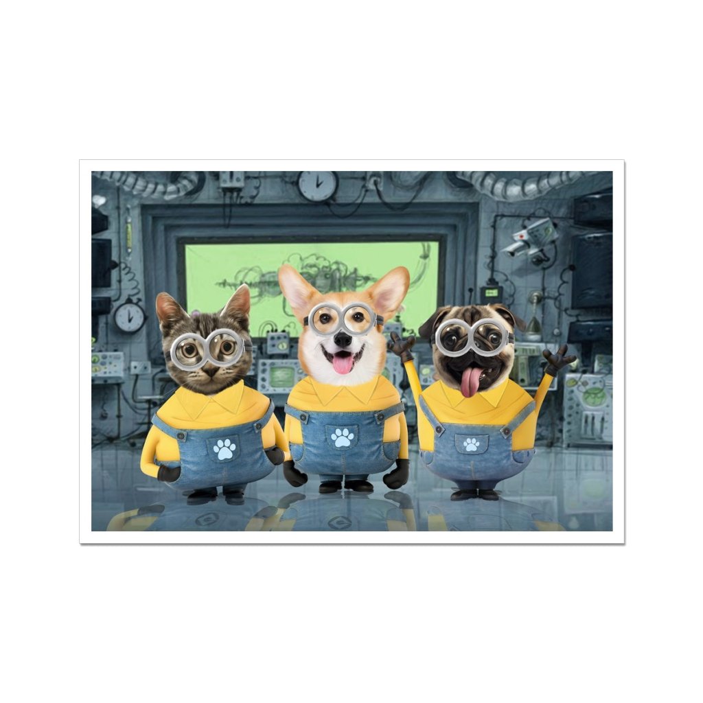 The Naughty Trio (Minions Inspired): Custom Pet Portrait - Paw & Glory - Dog Portraits - Pet Portraits