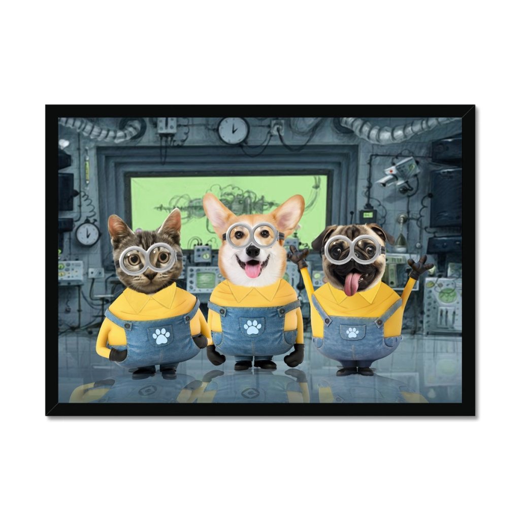 The Naughty Trio (Minions Inspired): Custom Pet Portrait - Paw & Glory - Dog Portraits - Pet Portraits