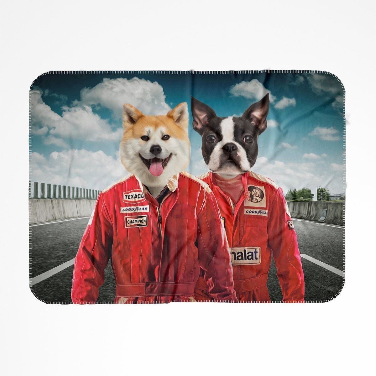 The Race Car Drivers: Custom Pet Blanket - Paw & Glory - Dog Portraits - Pet Portraits