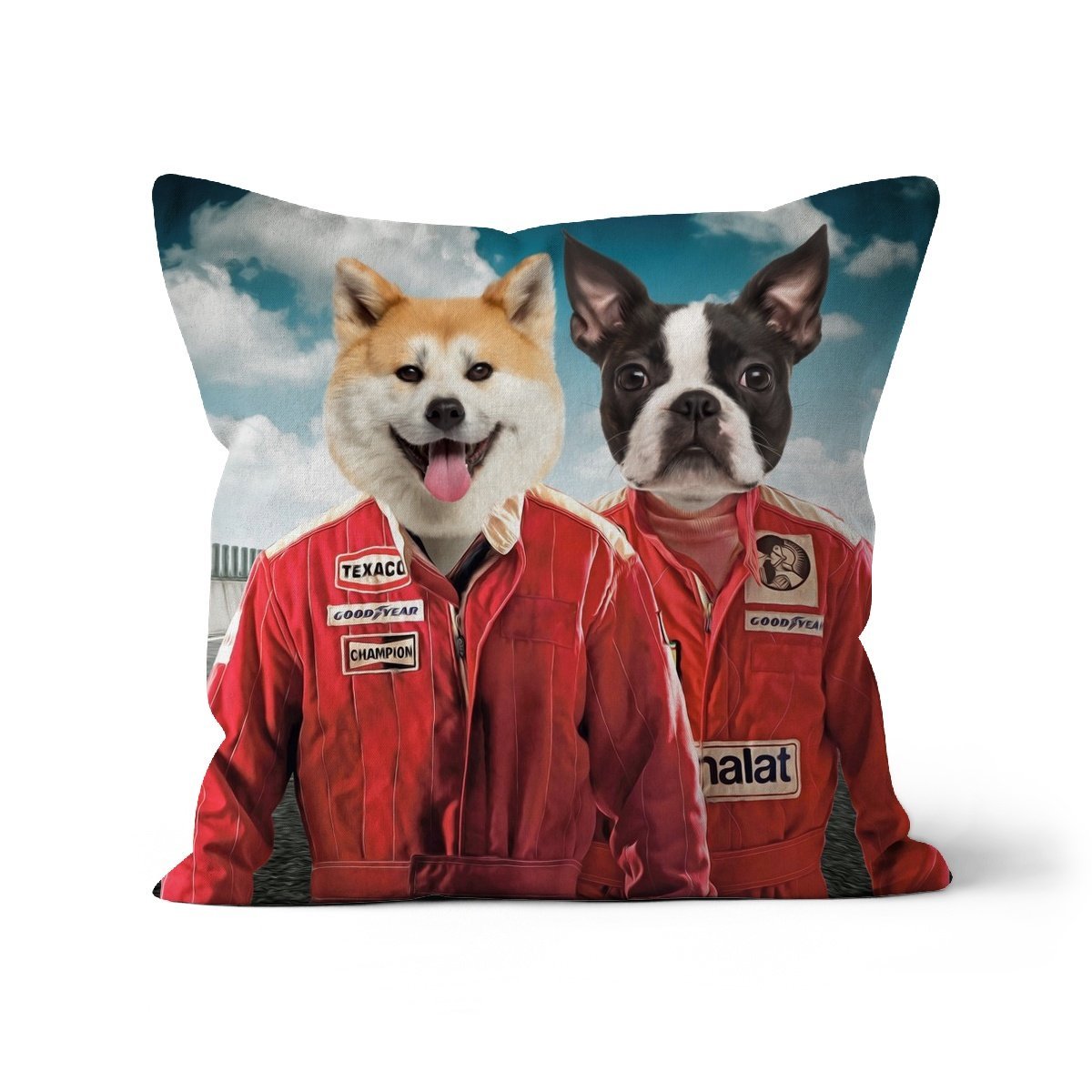 The Race Car Drivers: Custom Pet Pillow - Paw & Glory - Dog Portraits - Pet Portraits