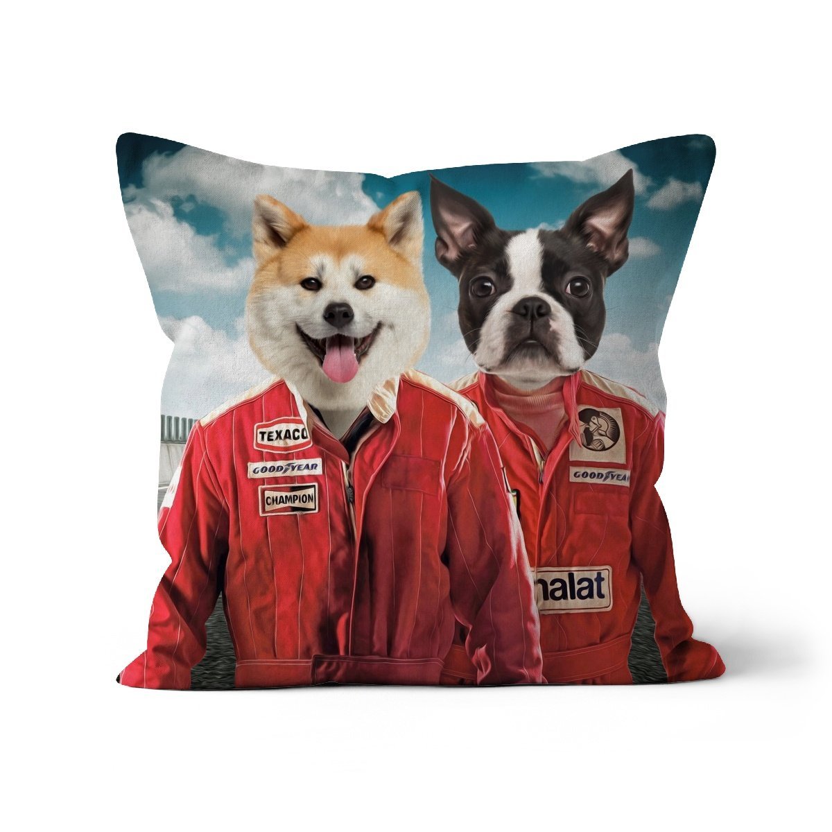 The Race Car Drivers: Custom Pet Pillow - Paw & Glory - Dog Portraits - Pet Portraits