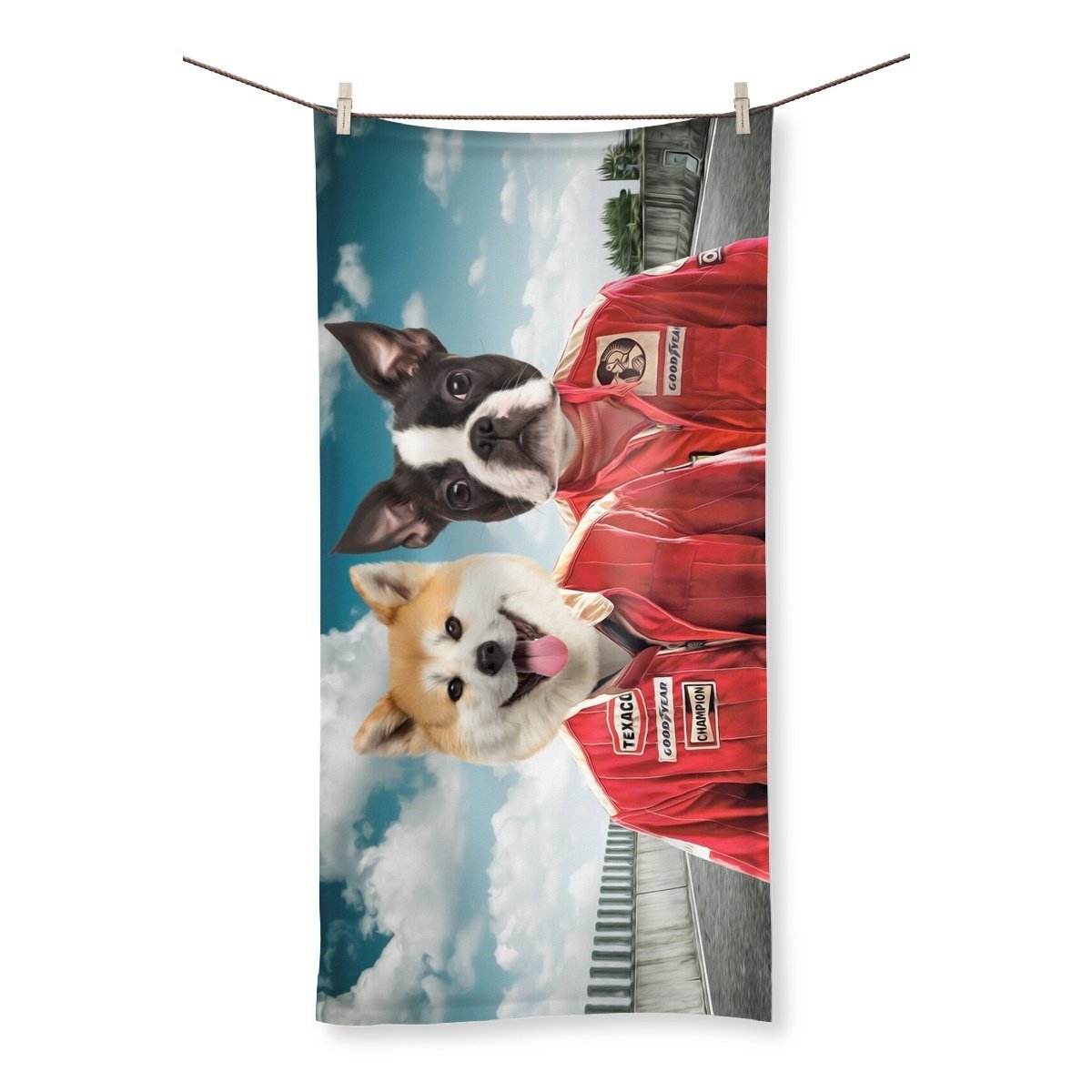 The Race Car Drivers: Custom Pet Towel - Paw & Glory - Dog Portraits - Pet Portraits